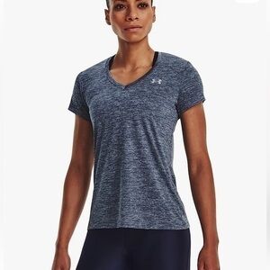 Under Armour women's gray short sleeve V-neck dry fit loose fit athletic top
